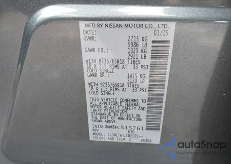 2015 Infiniti Qx60 Base (Cvt) from USA, damaged, VIN 5N1AL0MM8FC515761